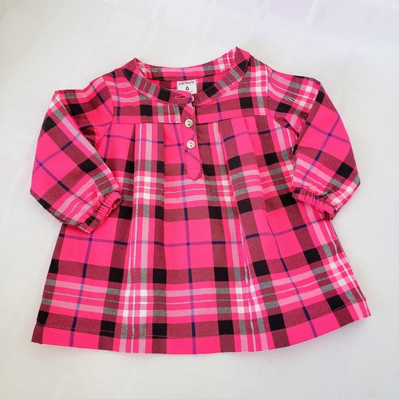 Carter's Long Sleeved Pink Tartan Plaid Dress 6 Months - Picture 1 of 5